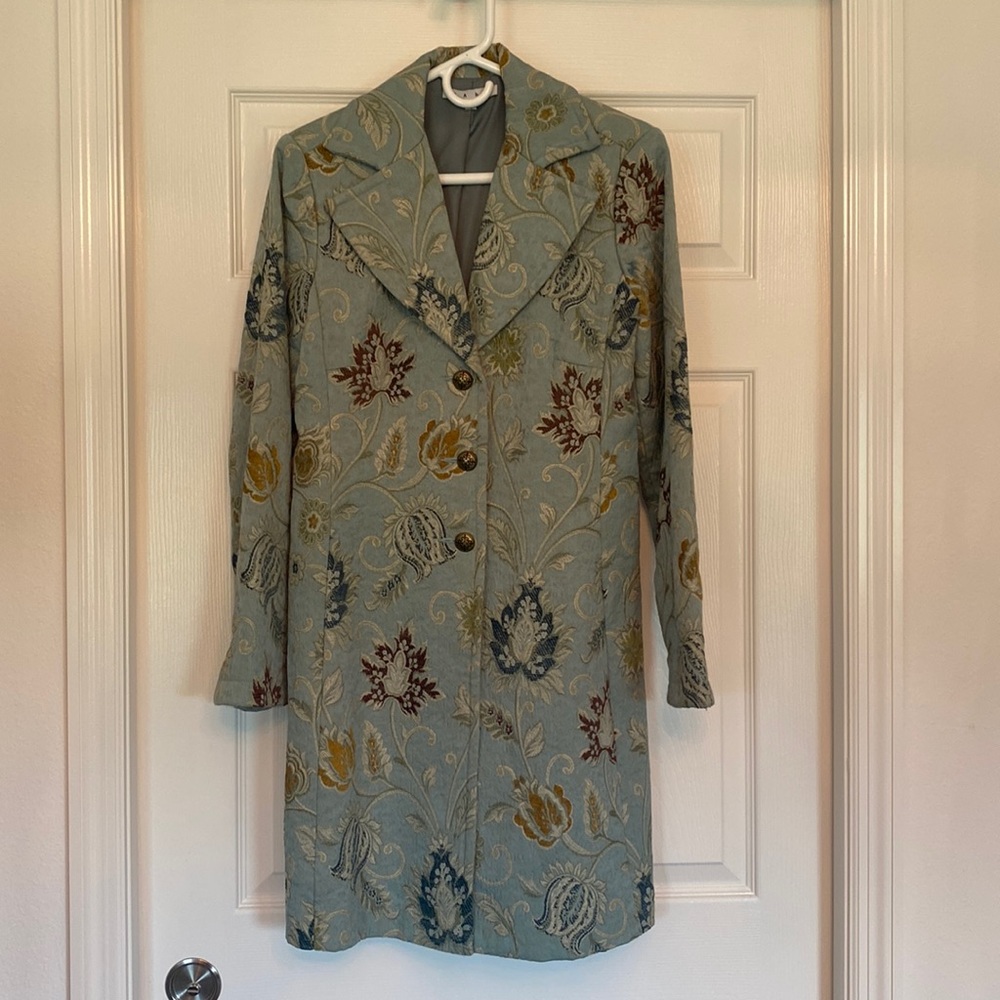 Vintage Cabi Teal Duster Jacket with Brass Buttons